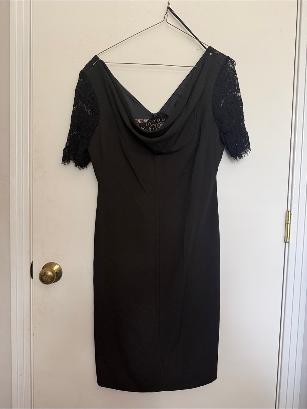 Alex Evenings Black Lace Sleeve Cowl Neck Dress